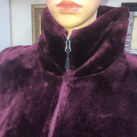 Ideology Burgundy Faux Fur Zip Up Sweater - Picture 2 of 10